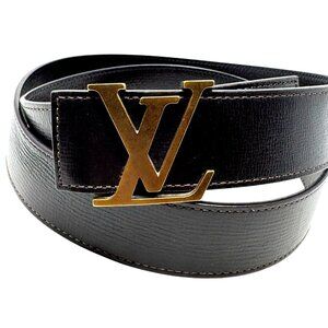 Louis Vuitton mens logo brown leather belt brass buckle size 105 42" 40 MM